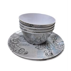 Disney Zak! Designs Sketchbook Pattern 6 Piece Set Plates Bowls Mickey Mouse